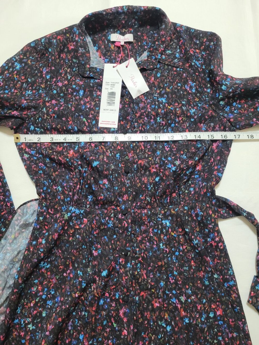 Parker Mini Ditsy Floral Long Sleeve Wrap Shirt Dress Black Multi XS Whimsigoth - Picture 8 of 10